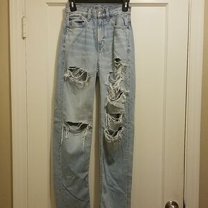 American Eagle Outfitters Blue Boyfriend Jeans with Distressed Rips